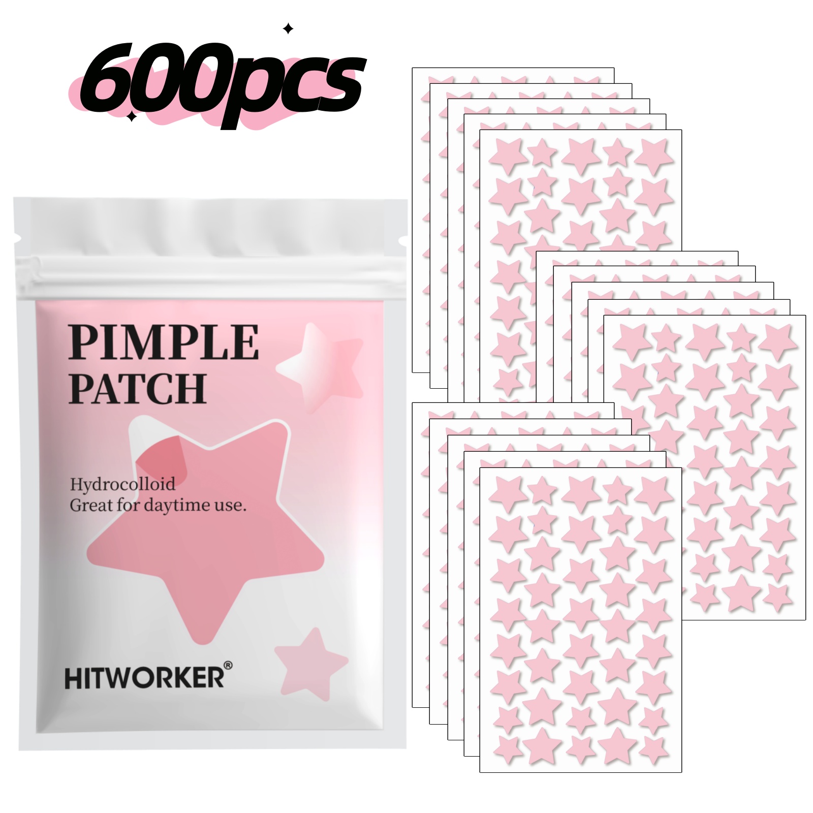 Tea Tree Spot Treatment - 600pcs Pink Star Acne Patches, Pentagram